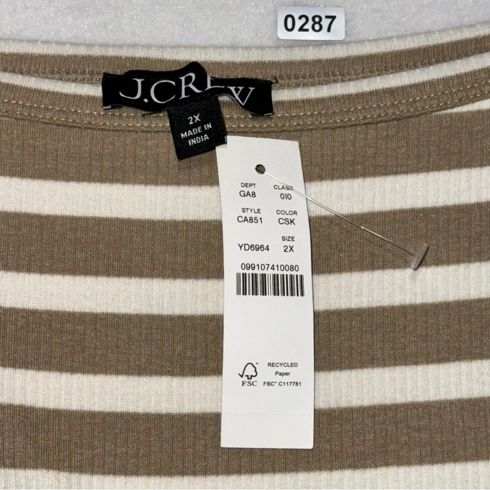 NWT J.Crew Off-the-Shoulder Puff Short Sleeve Coquette Shirt Brown White Size 2X - Picture 4 of 11